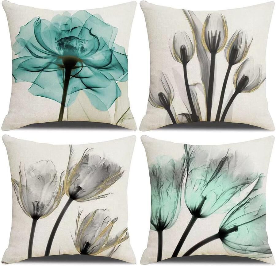 Ibenzoa Set van 4 decoratieve kussenhoezen met moderne geometrische print voor bank of stoel