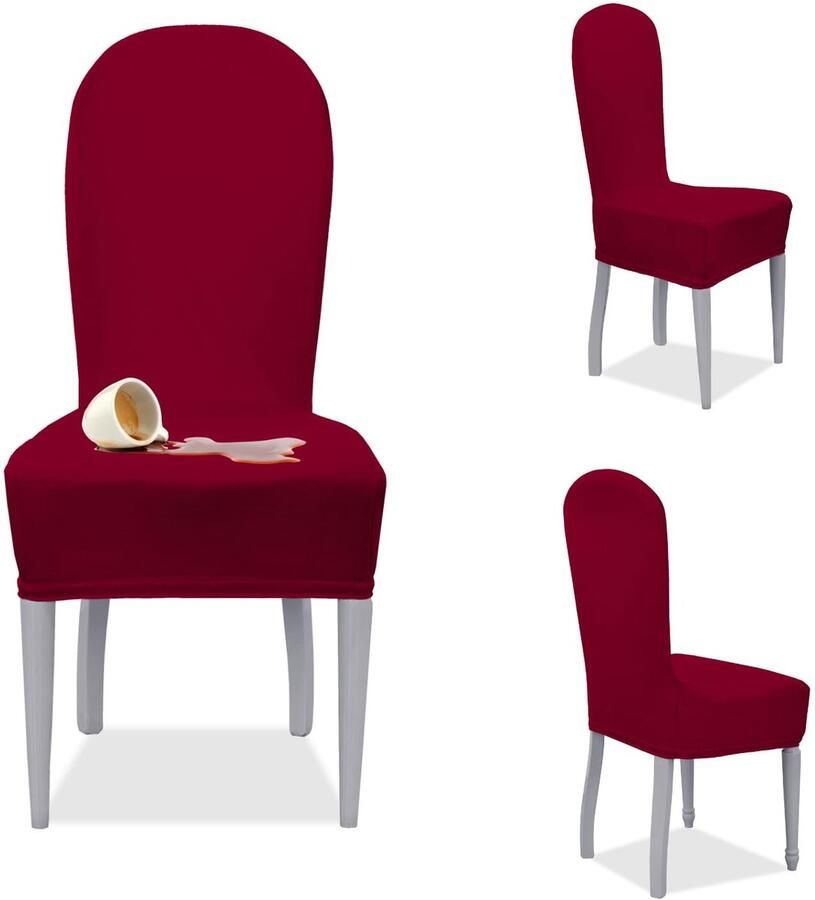 Ibenzoa Set van 4 Elastische Bordeaux Stoelhoezen met Vuilafstotende Behandeling voor Ronde Rugleuning