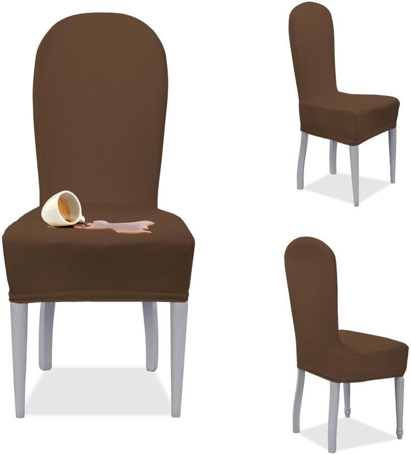 Ibenzoa Set van 4 elastische stoelhoezen voor ronde rugleuning chocoladebruin