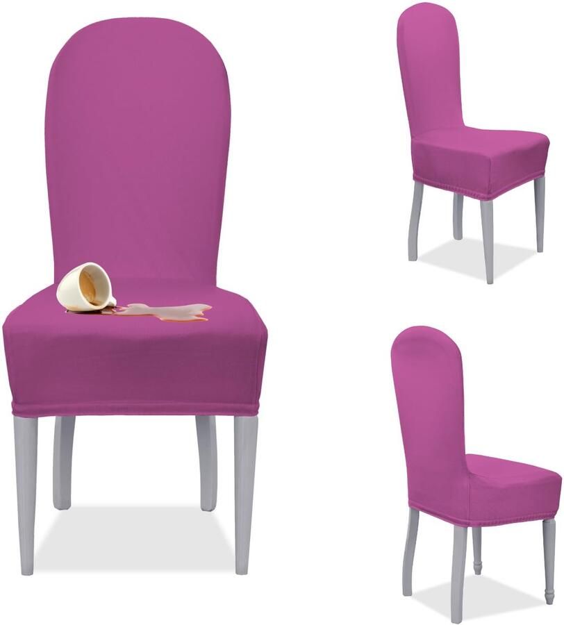 Ibenzoa Set van 4 elastische stoelhoezen voor ronde rugleuningen in fuchsia