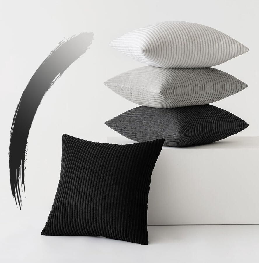 Ibenzoa Set van 4 grijze corduroy 45 x 45 cm kussenhoezen voor bank en slaapkamer decoratie