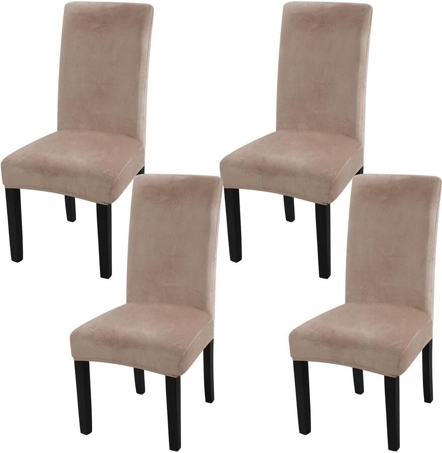 Ibenzoa Set van 4 grijze fluwelen stoelhoezen voor veelzijdige bescherming en decoratie Beige