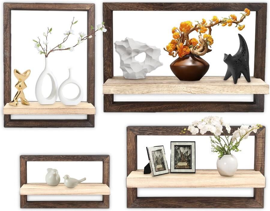 Ibenzoa Set van 4 Houten Wandplanken Industriële Design voor Woonkamer en Ruimtes