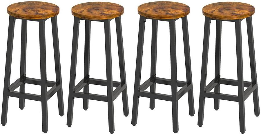 Ibenzoa Set van 4 Industrieel Ontworpen Barstoelen met Houtlook en Metalen Frame voor Keuken en Bar