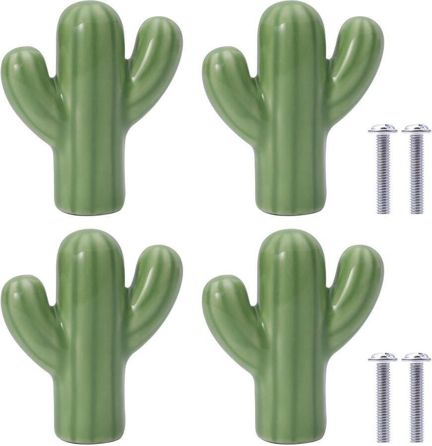 Ibenzoa Set van 4 Keramische Cactusvormige Deurklinken voor Meubelknoppen en Ladegrepen in Kinderkamer en Keuken