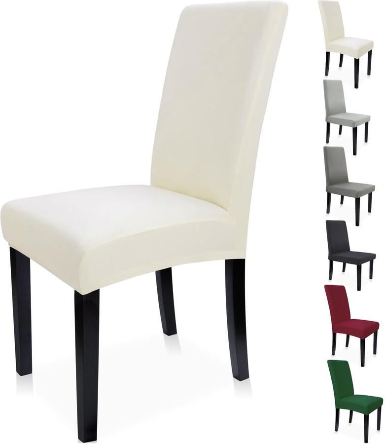 Ibenzoa Set van 4 Luxe Beige Elastische Stoelhoezen voor Stoelstijlen met Verstevigde Onderkant