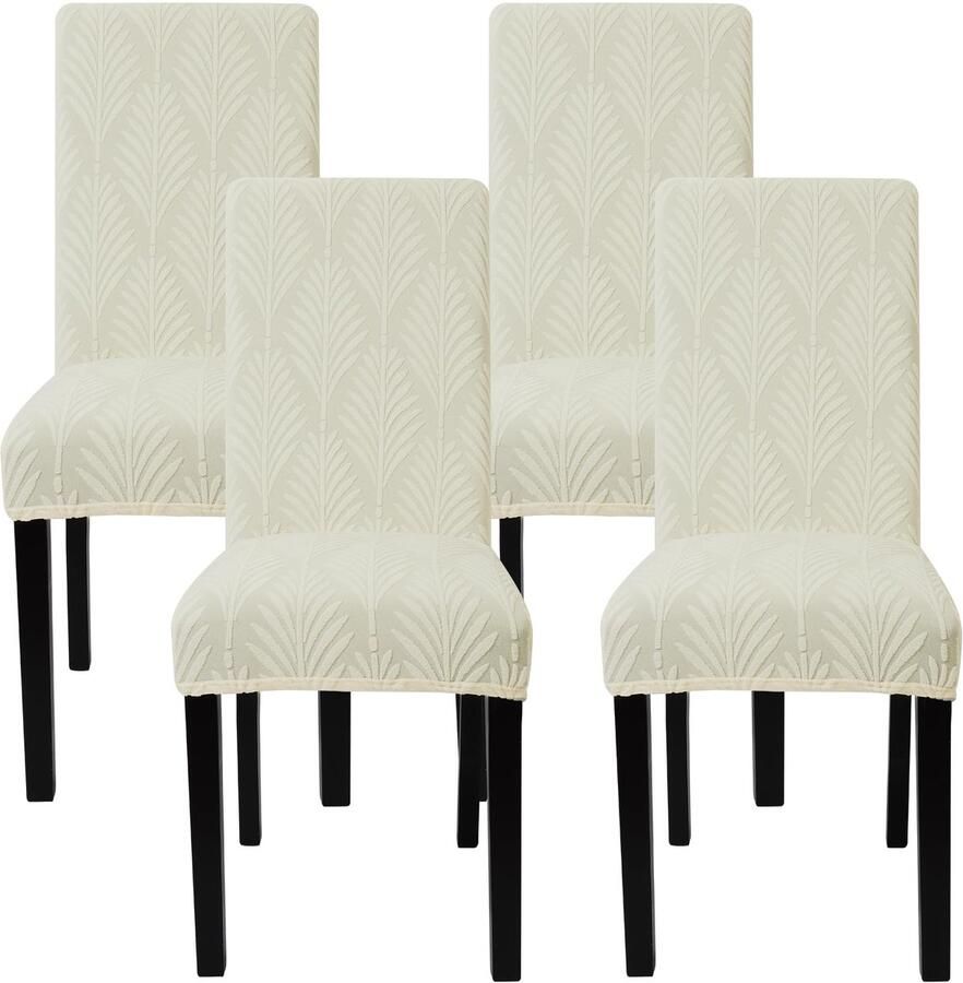 Ibenzoa Set van 4 Luxe Stretch Stoelhoezen met Jacquard Bladpatroon voor Gelegenheden