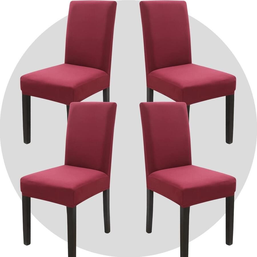 Ibenzoa Set van 4 Luxe Stretch Stoelhoezen voor Eetkamerstoelen in Wijnrode Kleur Wasbaar en Beschermend