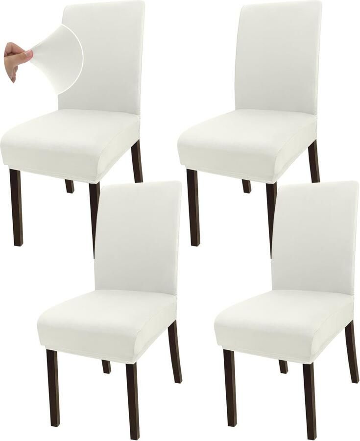 Ibenzoa Set van 4 Luxe Super Rekbare Stoelhoezen voor Eetkamer Keuken en Hotel in Crèmig Wit