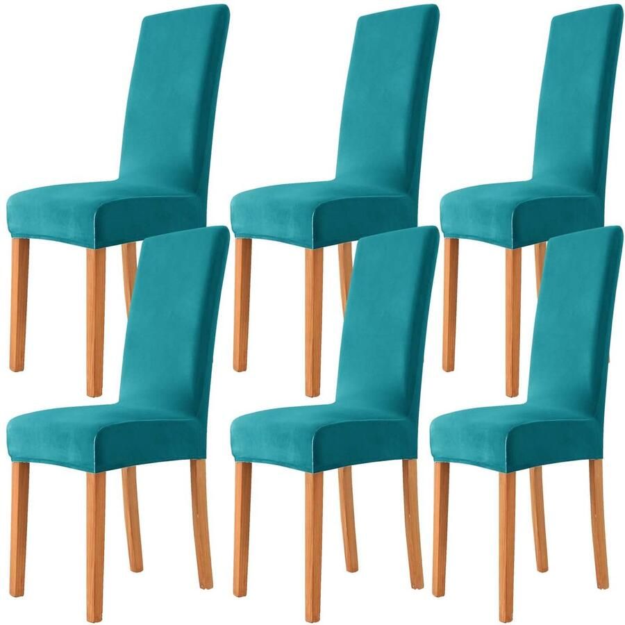 Ibenzoa Set van 4 Luxe Turquoise Fluwelen Stoelhoezen voor Gelegenheden en Gemakkelijk Onderhoud blauw achtig