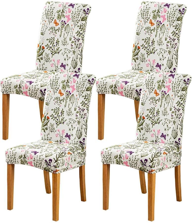 Ibenzoa Set van 4 rekbare en wasbare stoelhoezen voor eetkamerstoelen bloem roze