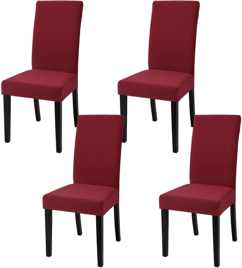 Ibenzoa Set van 4 Rekbare Stoelhoezen voor Eetkamerstoelen Modern en Wasbaar in Rood