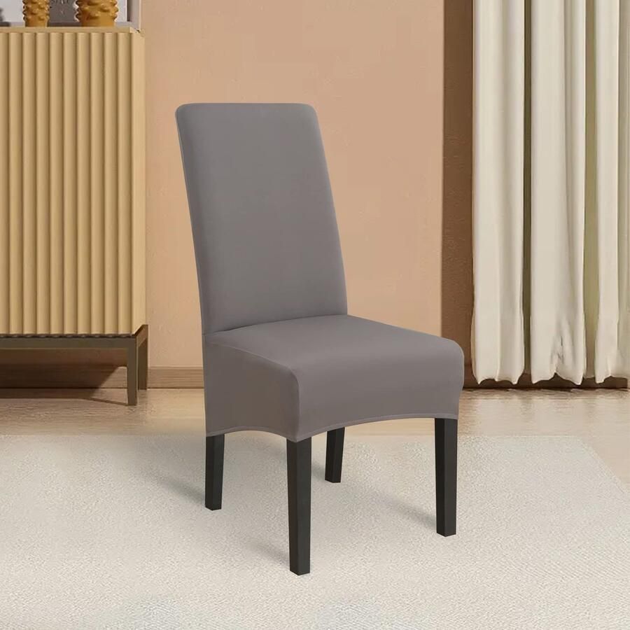 Ibenzoa Set van 4 rekbare stoelhoezen voor grote eetkamerstoelen donkergrijs
