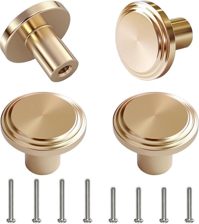 Ibenzoa Set van 4 ronde metalen knoppen voor lades en kasten in goudkleur