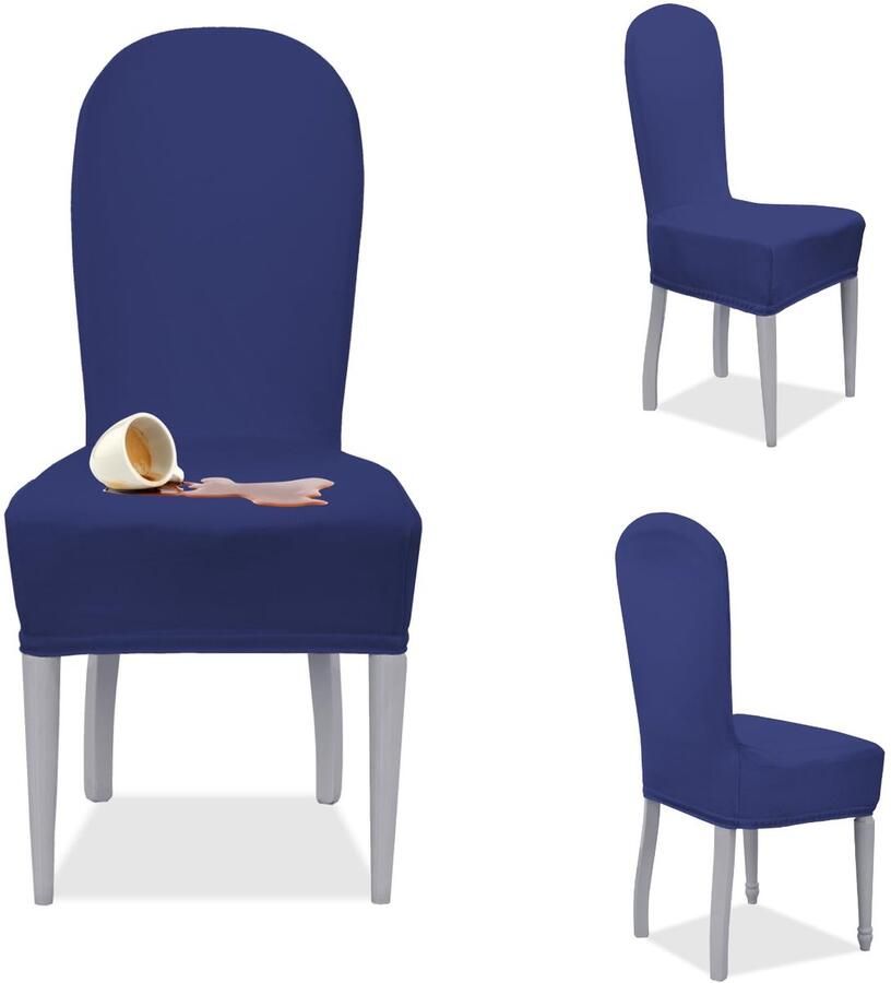 Ibenzoa Set van 4 universele ronde stoelhoezen voor zit- en rugleuning stijlvol blauw