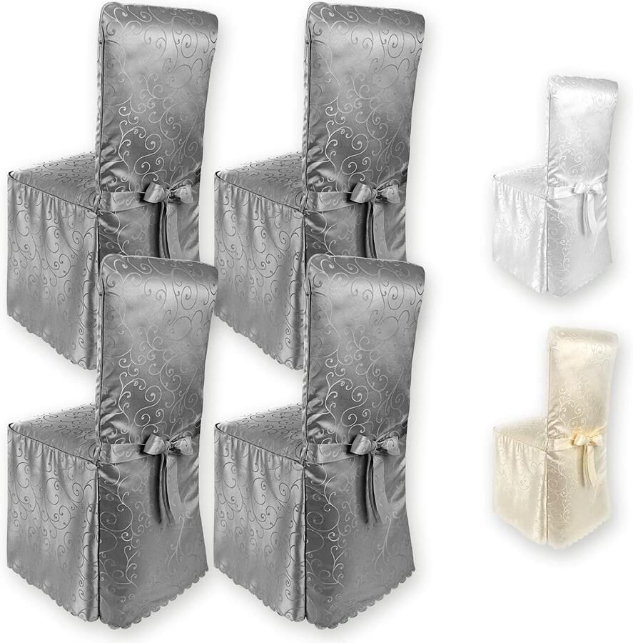 Ibenzoa Set van 4 Universele Stoelhoezen met Elegant Jacquard Patroon en Decoratieve Strik