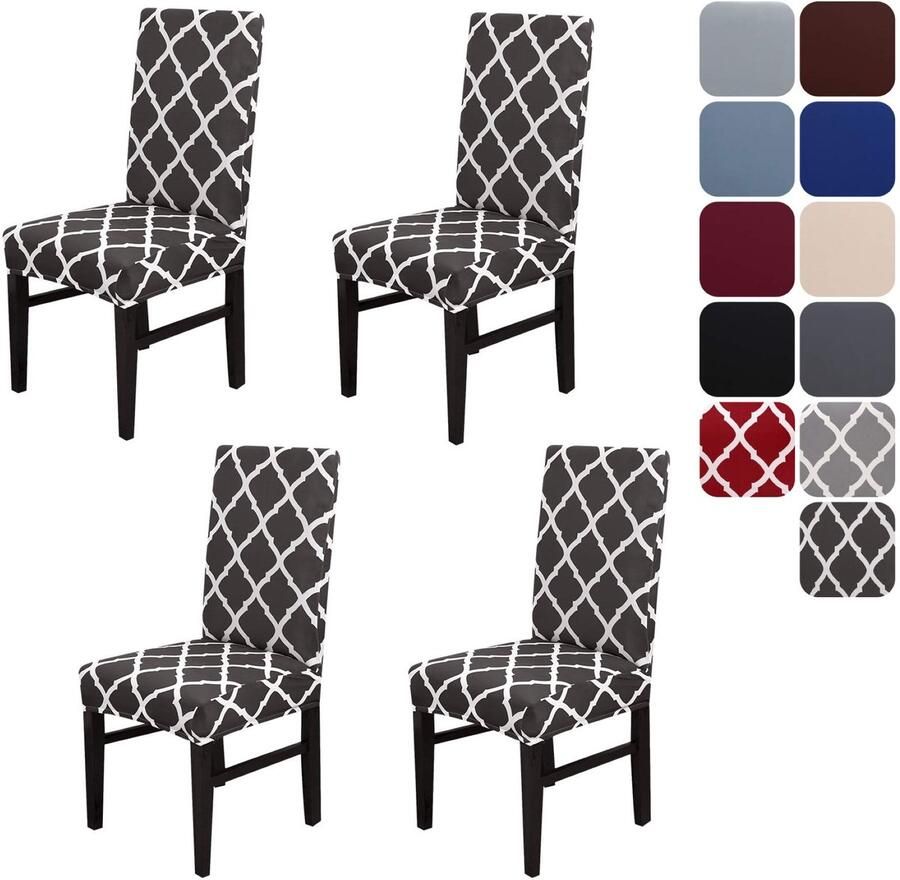 Ibenzoa Set van 4 Universele Stretch Stoelhoezen voor Eetkamerstoelen Afneembaar en Wasbaar met Decoratief Design