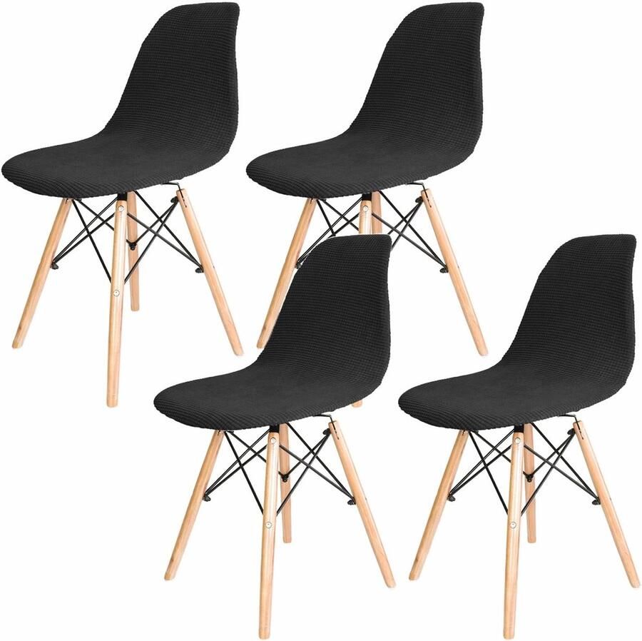 Ibenzoa Set van 4 Universele Stretch Stoelhoezen voor Eetkamerstoelen Zwart Verwijderbaar & Wasbaar