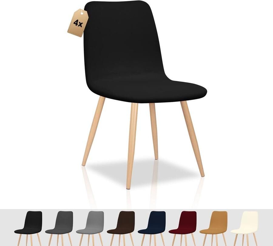 Ibenzoa Set van 4 Universele Stretch Stoelhoezen voor Keuken Hotel en Banket in Zwart