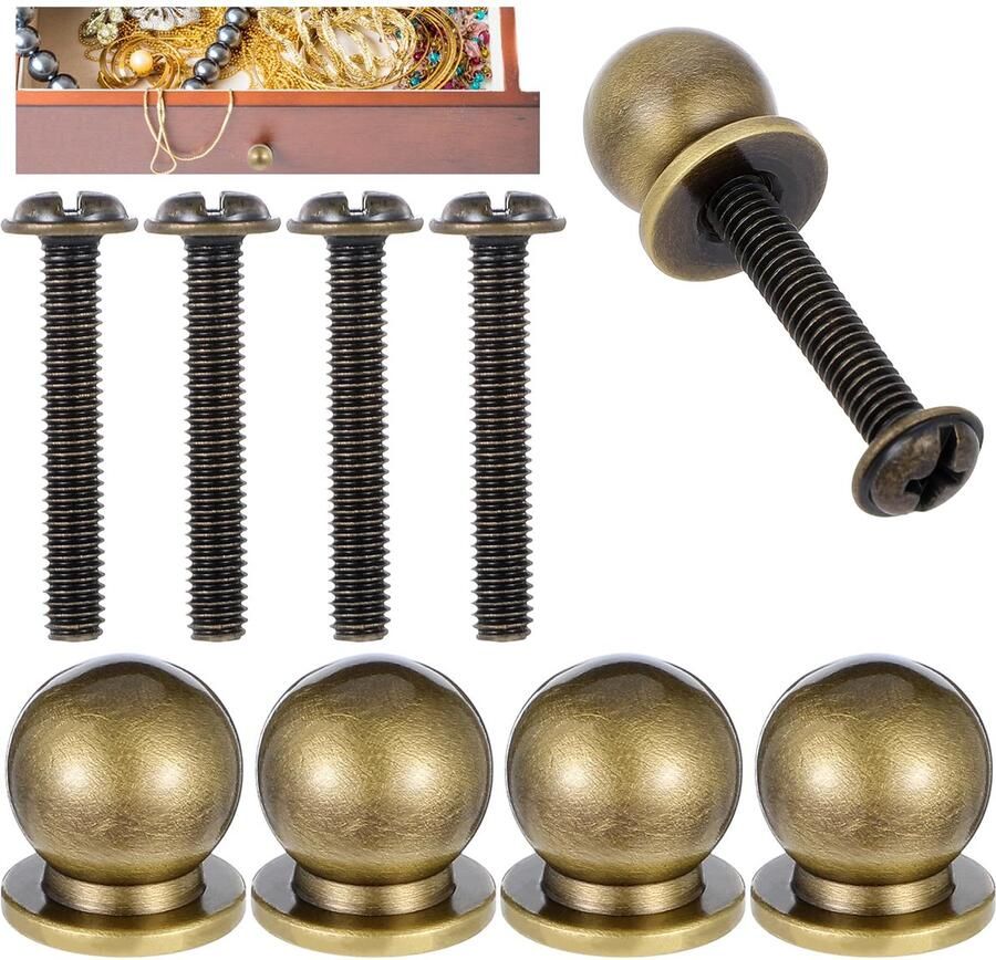 Ibenzoa Set van 4 Vintage Mini-Ladeknoppen voor Kleine Meubels en Sieradendoosjes met Schroeven (Brons)