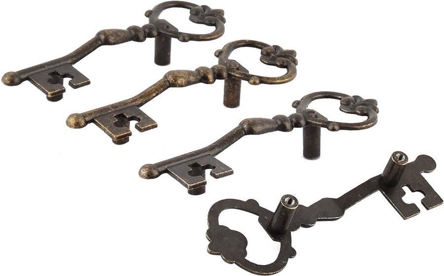 Ibenzoa Set van 4 Vintage Stijl Lade- en Deurtrekkers in Sleutelvorm met Bronskleurige Afwerking