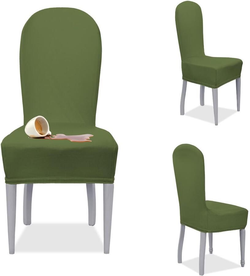 Ibenzoa Set van 4 vuilafstotende elastische stoelhoezen met ronde rugleuning Donkergroen