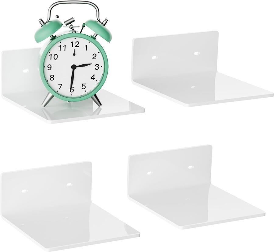 Ibenzoa Set van 4 witte acryl wandplanken voor veelzijdige opslag en decoratie