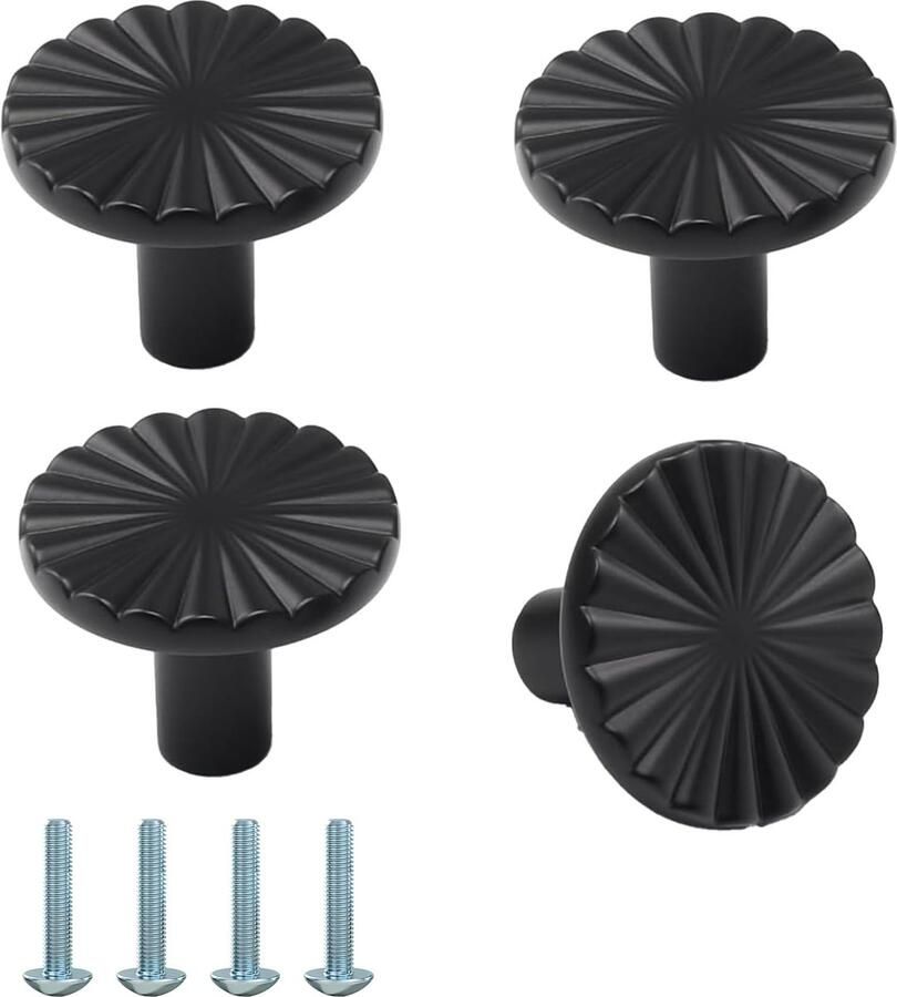 Ibenzoa Set van 4 Zwarte Ronde Kastknoppen met Schroeven voor Meubels