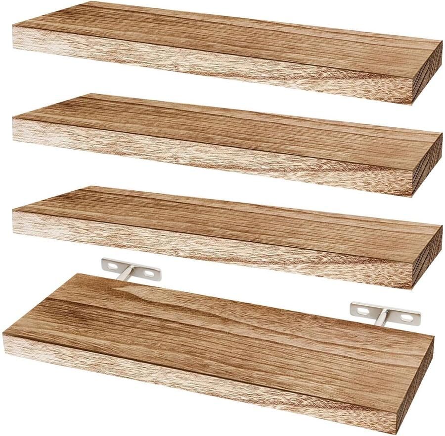 Ibenzoa Set van 4 zwevende wandplanken van hout met verborgen bevestiging voor ruimtes