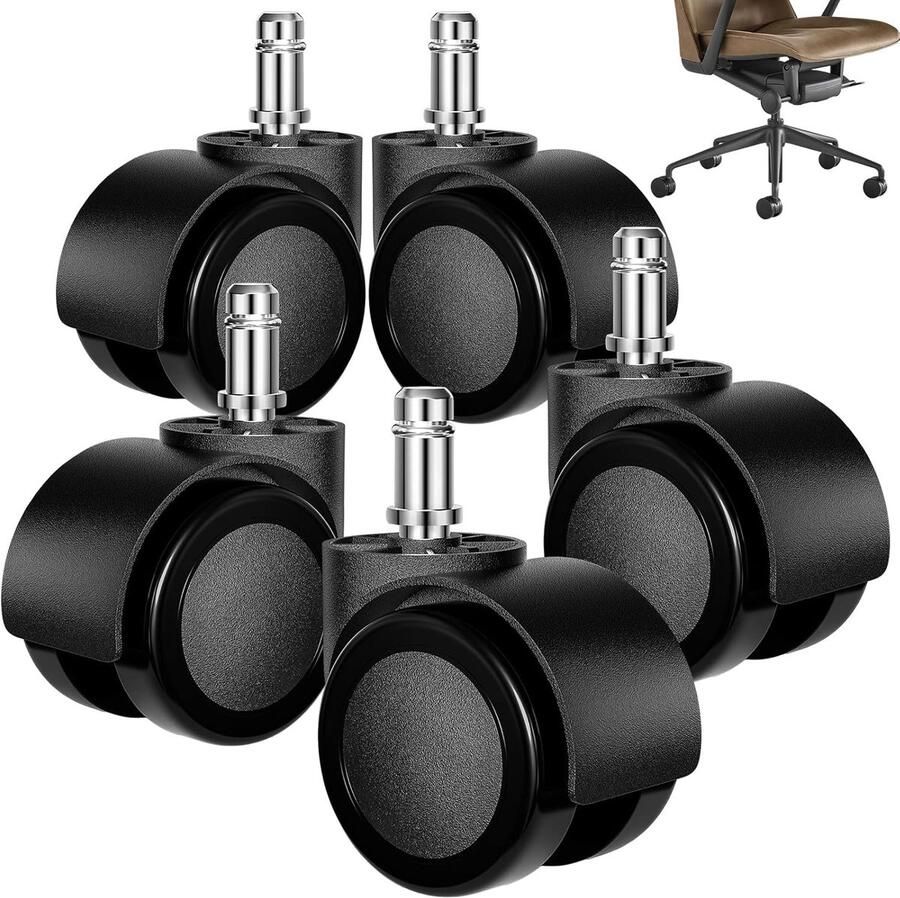 Ibenzoa Set van 5 Harde Vloerwielen – 11 mm x 22 mm Geschikt voor Bureaustoelen tot 200 kg