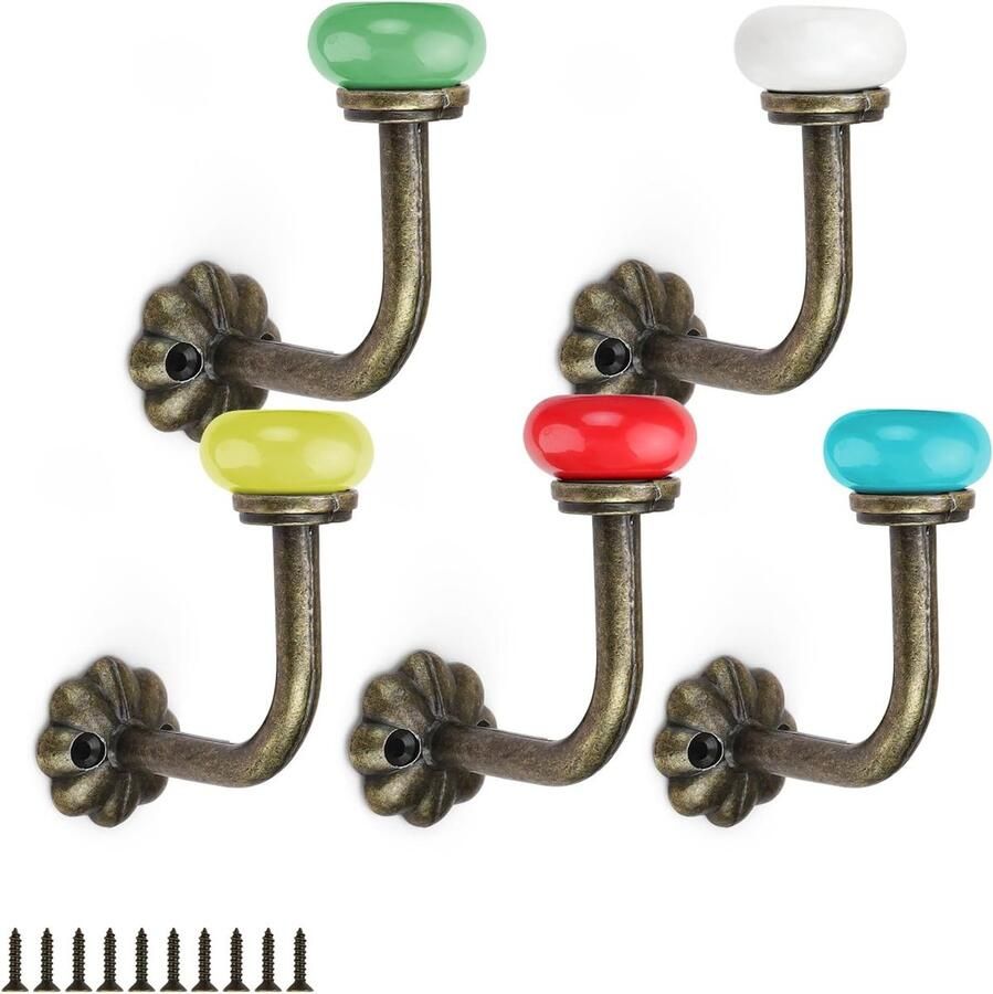 Ibenzoa Set van 5 Vintage Keramische Kapstokken met Zinklegering Retro Stijl