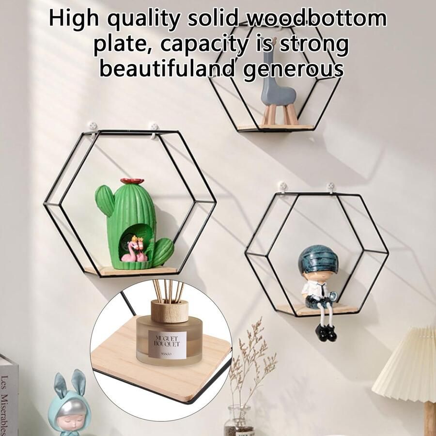 Ibenzoa Set van 5 Zeshoekige Metalen Wandrekken voor Stijlvolle Interieurdecoratie