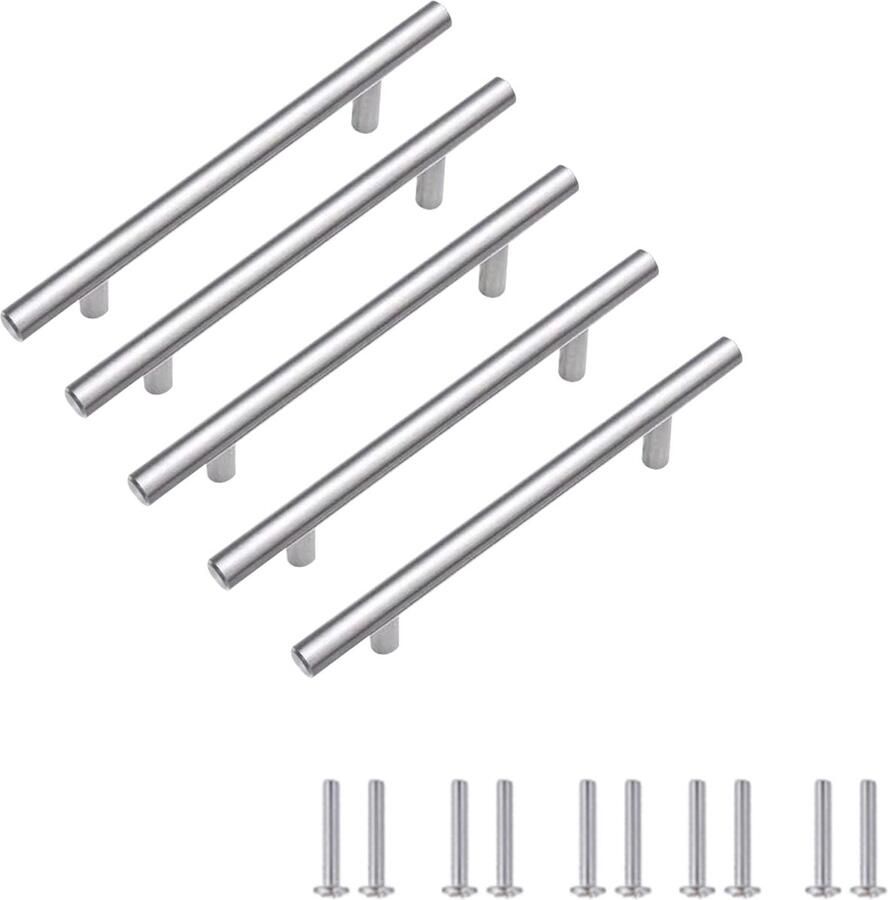Ibenzoa Set van 5 zilverkleurige handgrepen voor kasten en lades met schroeven