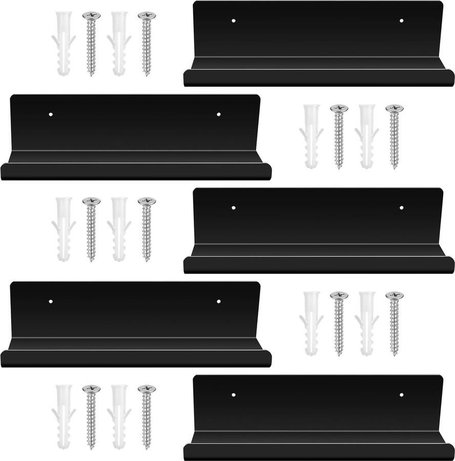 Ibenzoa Set van 5 Zwevende Wandrekken Zwart Acryl 32cm voor Ruimtes in Huis