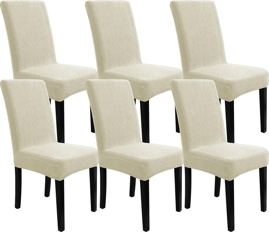 Ibenzoa Set van 6 elastische stoelhoezen met jacquard patroon voor eetkamerstoelen