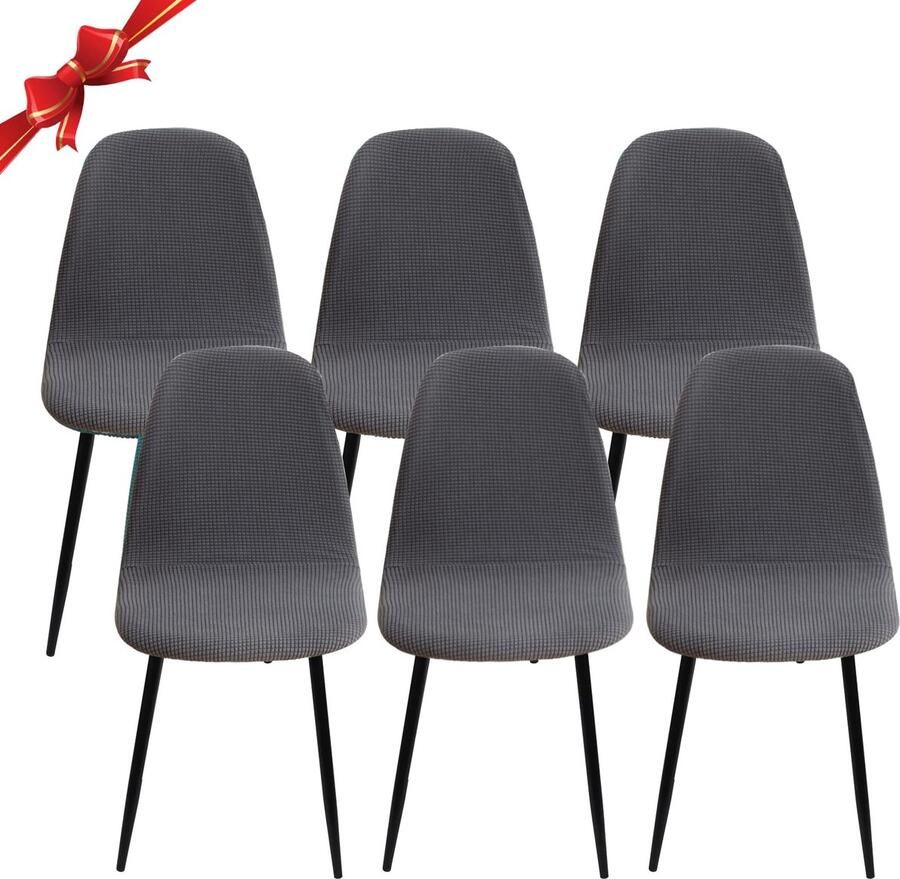 Ibenzoa Set van 6 elastische stoelhoezen voor eetkamerstoelen in bruin