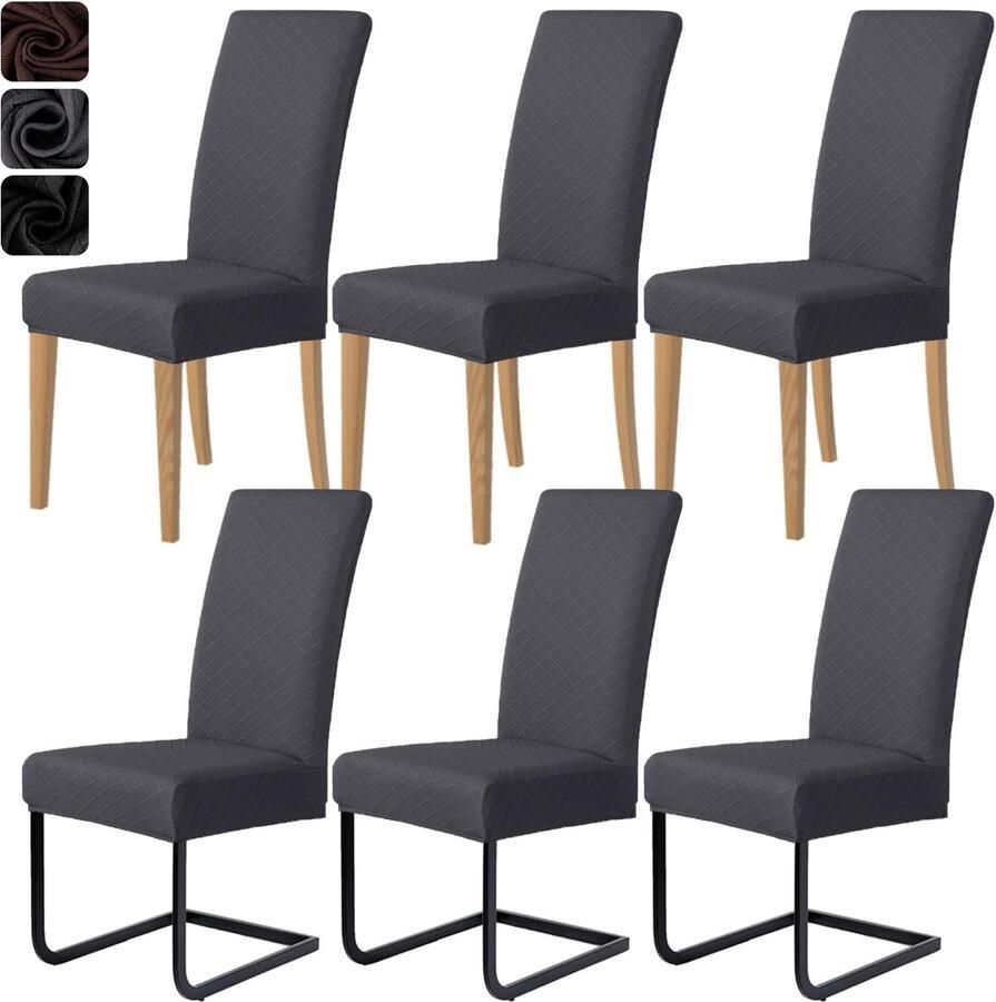 Ibenzoa Set van 6 elastische stoelhoezen voor eetkamerstoelen in donkergrijs