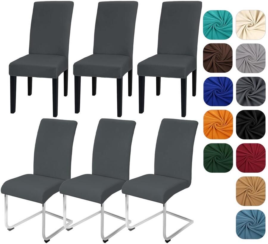 Ibenzoa Set van 6 Elastische Stoelhoezen voor Gelegenheden in Donkergrijs