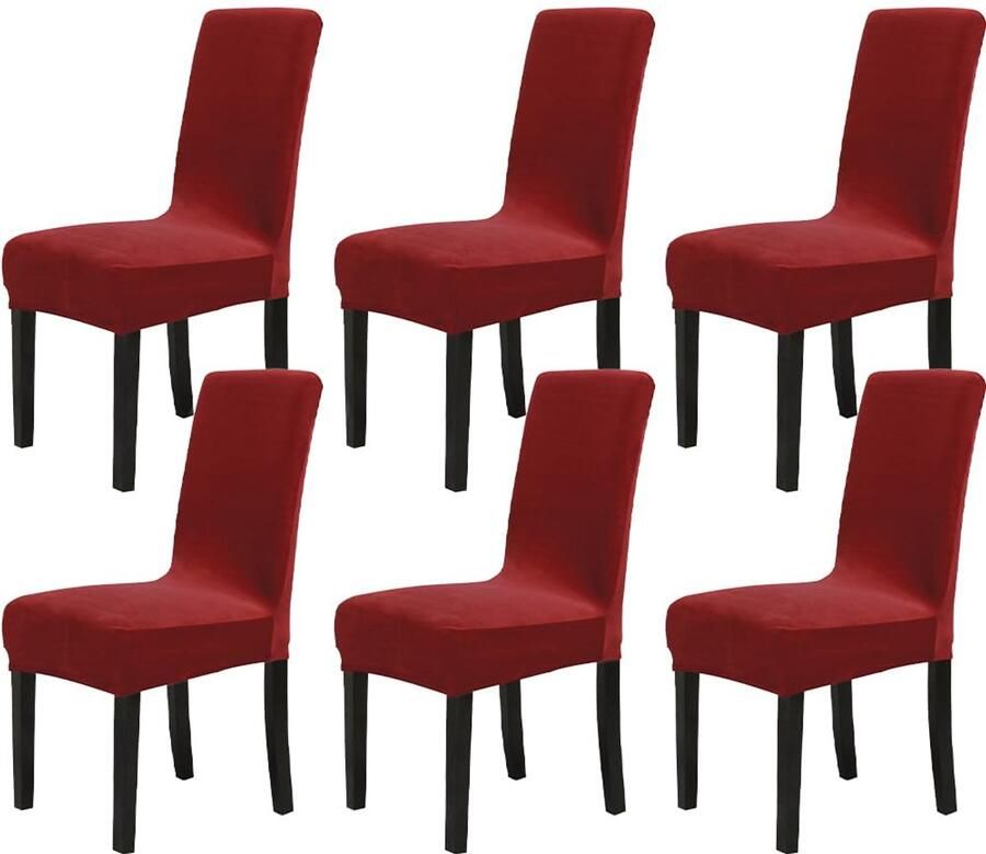 Ibenzoa Set van 6 Fluweel Stoelhoezen Universeel Stretch Stoelhoes voor Restaurants & Feesten (Wijnrood)