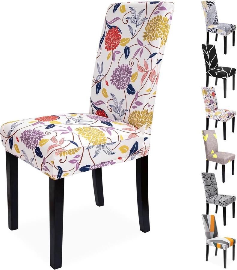 Ibenzoa Set van 6 Luxe Stijlvolle Stretch Stoelhoezen met Bloemenpatroon voor Ruimtes