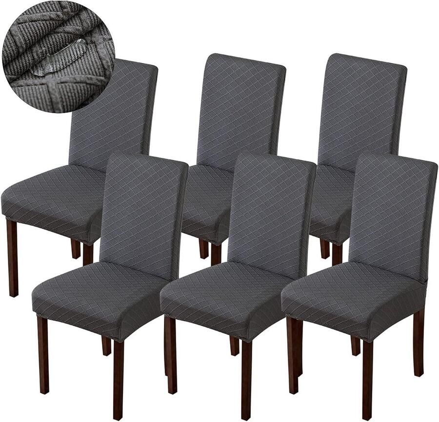 Ibenzoa Set van 6 Luxe Stretch Stoelhoezen voor Eetkamer en Evenement in Donkergrijs stof