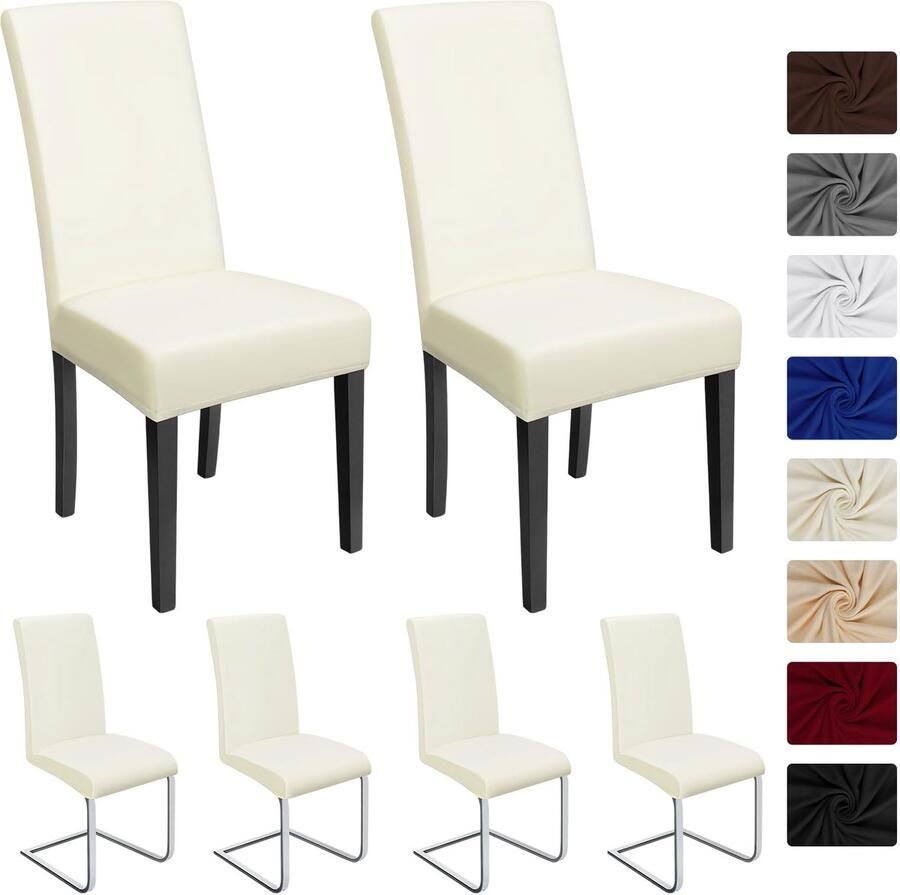 Ibenzoa Set van 6 Moderne Elastische Stoelhoezen voor Eetkamerstoelen in Crèmewit