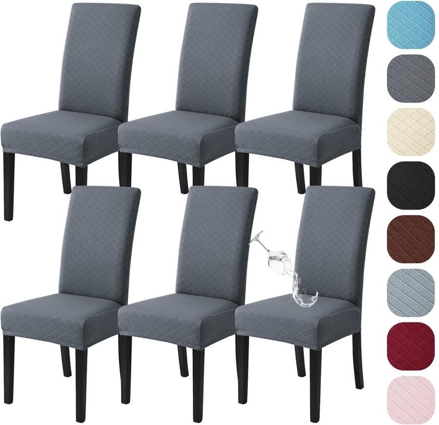 Ibenzoa Set van 6 Moderne Waterdichte Jacquard Stoelhoezen voor Gelegenheden Grijs