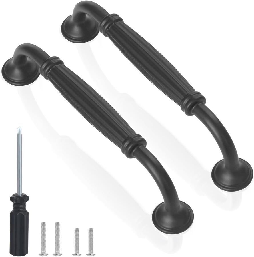 Ibenzoa Set van 6 Moderne Zwarte Keukengrepen met Schroevendraaier voor Kast en Lade 128 mm Gatafstand