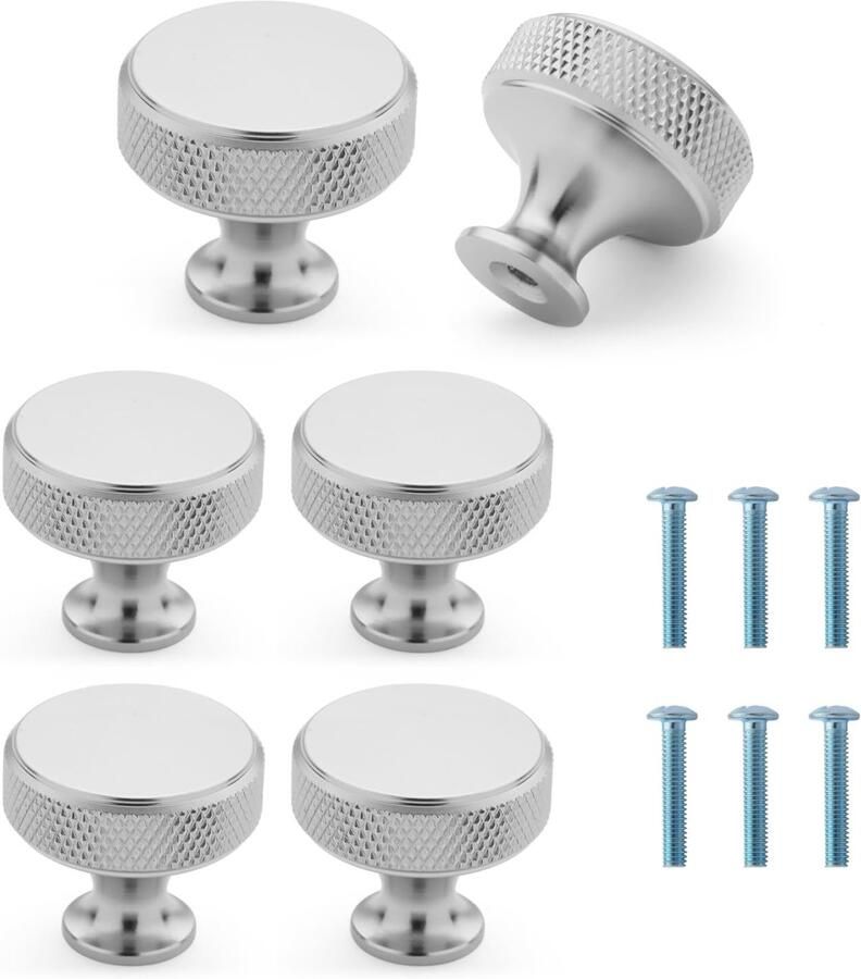 Ibenzoa Set van 6 Ronde Kastknoppen in Zilver met Schroeven voor Meubels