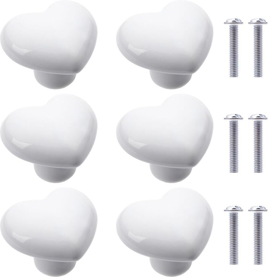 Ibenzoa Set van 6 schattige hartvormige keramische meubelknoppen met schroeven voor toepassingen
