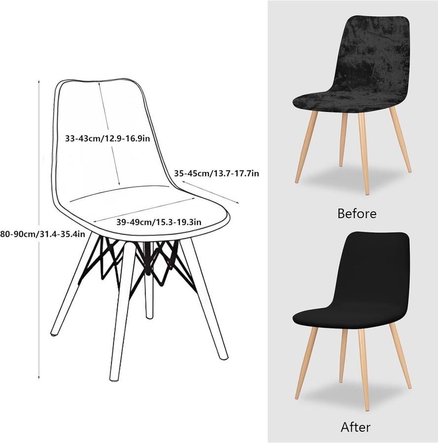Ibenzoa Set van 6 Stretch Stoelhoezen Scandinavische Stijl Donkergrijs Universeel Geschikt