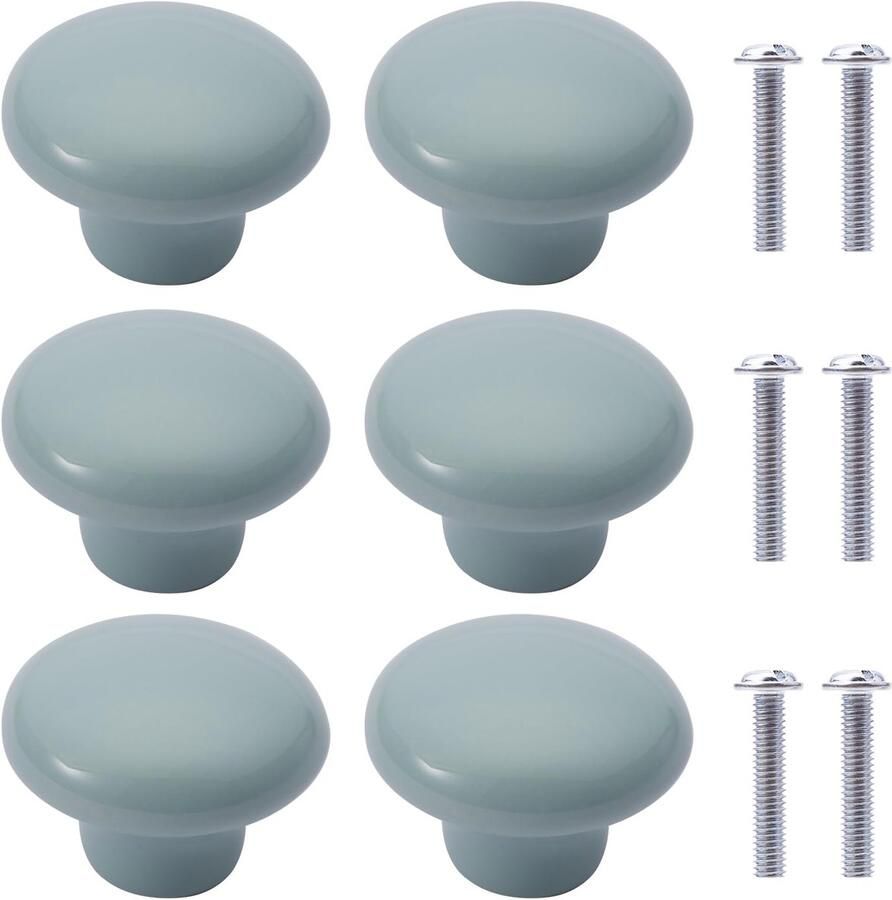 Ibenzoa Set van 6 Stuks Ronde Keramische Meubelknoppen voor Kinderkamer en Keuken in Lichtgroen