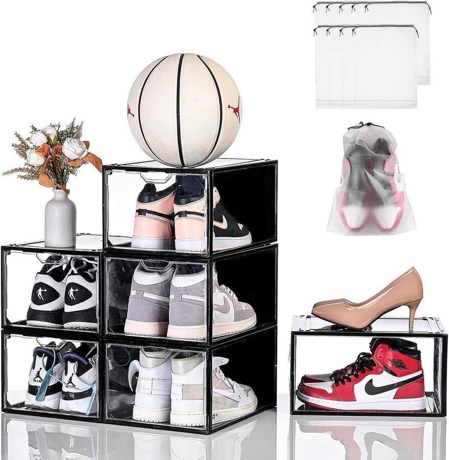 Ibenzoa Set van 6 Transparante en Stapelbare Schoendozen Optimale Opslag voor Schoenen tot