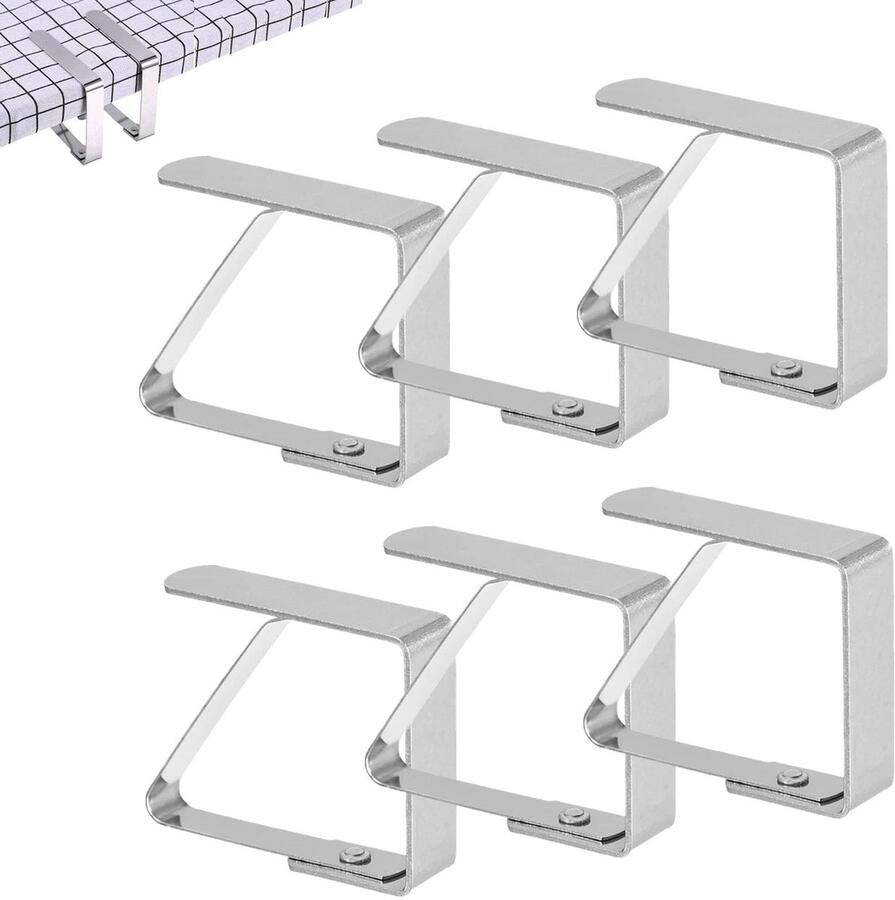 Ibenzoa Set van 6 verstelbare tafelkleedklemmen in roestvrij staal voor buitengebruik